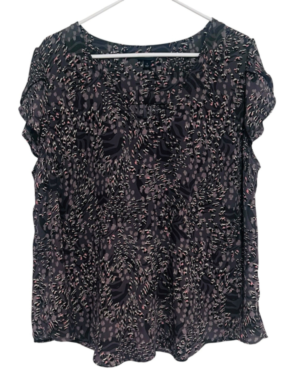 Torrid Flutter Sleeve Animal Print Blouse 1X 1 Gray Pink Top Career Casual